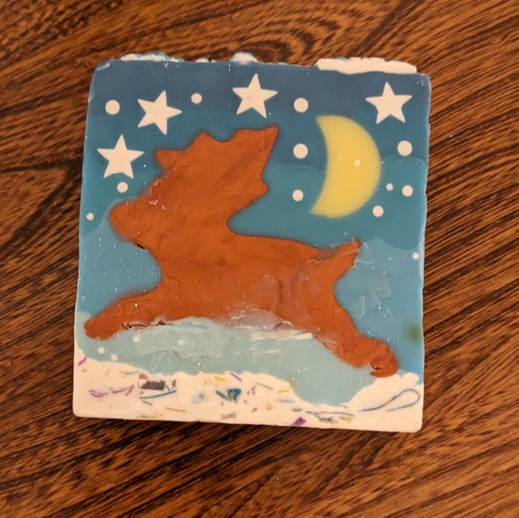 Large festive slab bar soap with a reindeer pattern. Essential oil gentle smell - Picture 1 of 4